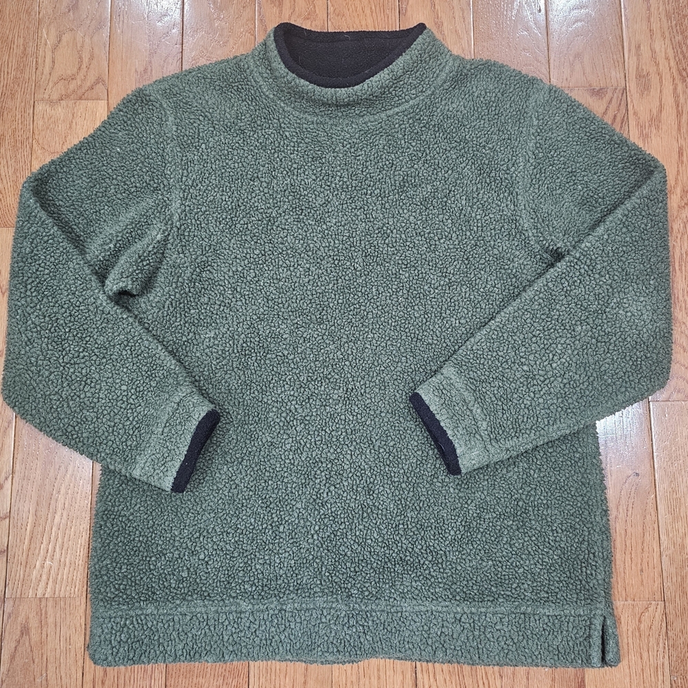 Vintage L.L. Bean Women's Dark Green Teddy Fleece Mockneck Sweater